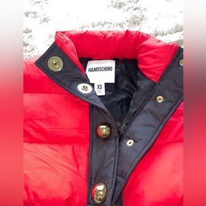 Womens red cropped Moschino puffer coat
